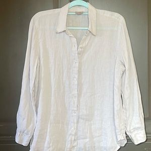 J.JILL White Linen Button Down Shirt, Size M